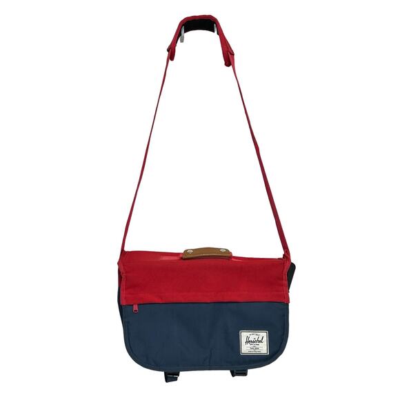 Herschel Supply Co. Laptop Messenger Bag Large Red Blue Adjustable Carryall - Picture 1 of 11